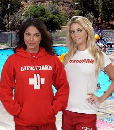 Hooded Lifeguard Sweatshirt on Left; On the Right is Women's Fitted Lifeguard T-Shirt